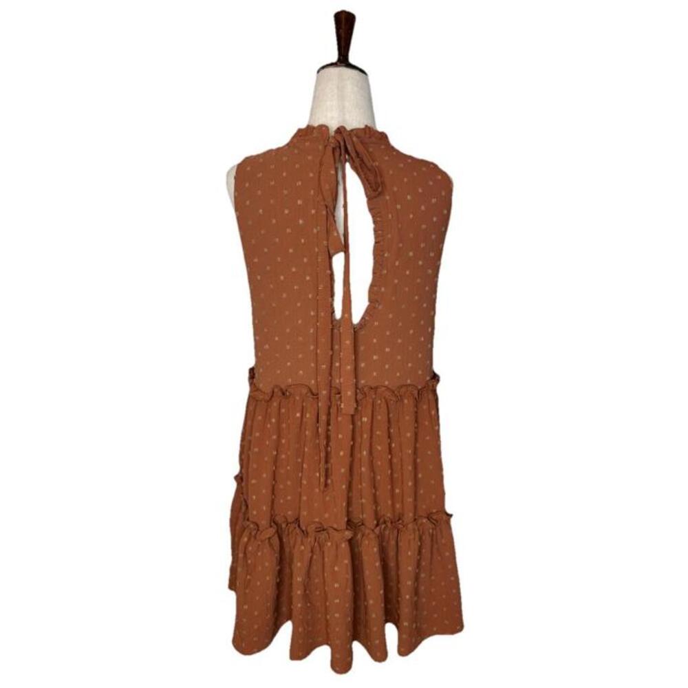 Storia Babydoll Dress S Sleeveless Mock Neck Tiered Mini Dress Swiss Dot Orange - Picture 4 of 7